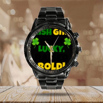 Discover Born Lucky, Raised Bold Irish Girl St Patricks day Calendar Steel Band Watch