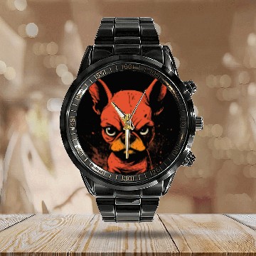 Discover Angry French Bulldog Calendar Steel Band Watch