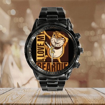 Discover I Love My Beardie Pogona Lizard Pet Owner Bearded Calendar Steel Band Watch