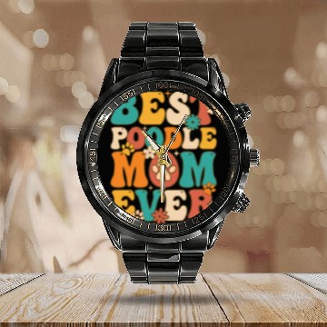 Discover Groovy Female Dog Lover Dog Mom Calendar Steel Band Watch