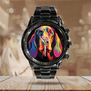 Discover Watercolor Colorful Black And Tan Coonhound Calendar Steel Band Watch