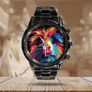Discover Watercolor Colorful Guinea Pig Colorful Calendar Steel Band Watch