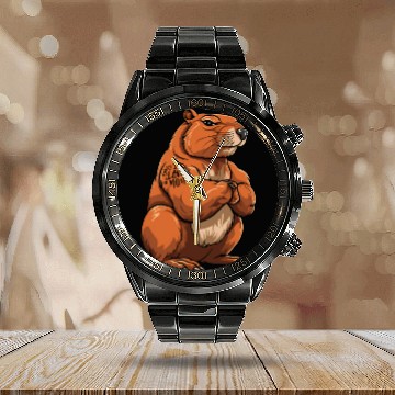 Discover Capybara Biceps Tattoo I Love Mom Calendar Steel Band Watch