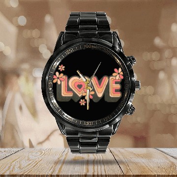 Discover 1960s Retro Hippie Floral Love Design Calendar Steel Band Watch