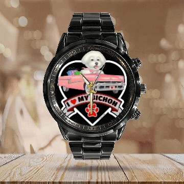 Discover A cute I love my Bichon Frise Dog Calendar Steel Band Watch
