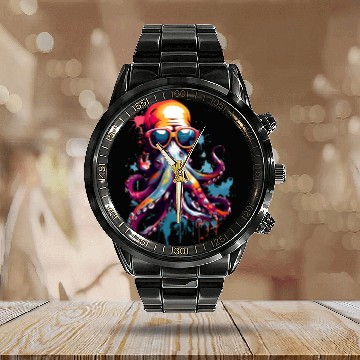 Discover octopus colored unique design Calendar Steel Band Watch