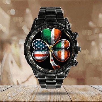 Discover Irish American Shamrock Stars Stripes Calendar Steel Band Watch