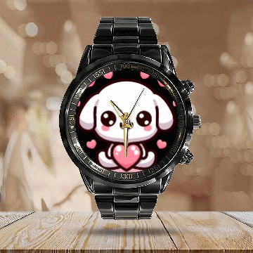 Discover Cute Puppy Dog Heart Valentin Day Calendar Steel Band Watch