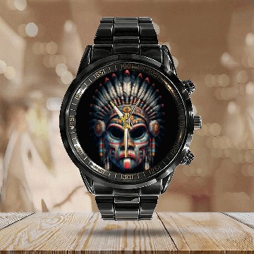 Discover Enigmatic Native American Headdress Vector Calendar Steel Band Watch