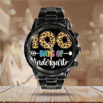 Discover 100 Days Of Kindergarten Teacher Student 100th Calendar Steel Band Watch