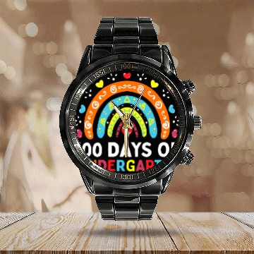 Discover 100 Days of Kindergarten School Teacher or Calendar Steel Band Watch