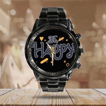 Discover Be Happy positive art Calendar Steel Band Watch