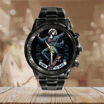 Discover Born To Skate Fun Jesus Saint Skateboard Sarcasm Calendar Steel Band Watch