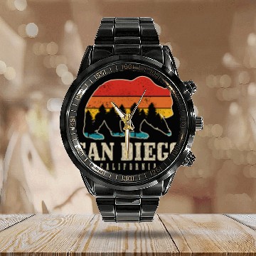 Discover San Diego California Bear Souvenir Calendar Steel Band Watch