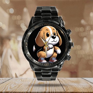 Discover Squat Squad: Beagle's Fitness Journey Calendar Steel Band Watch