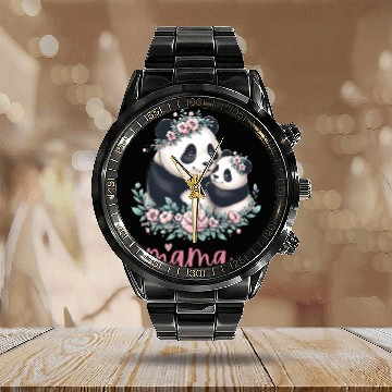 Discover Panda Lover I Mama Panda And Cub Mother's Day Calendar Steel Band Watch