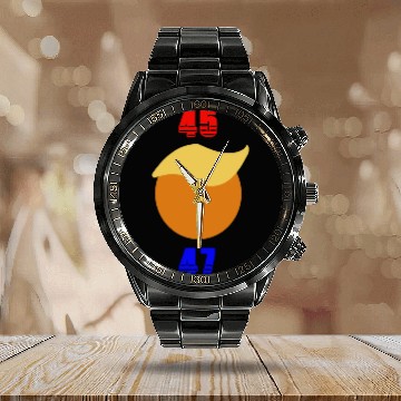Discover Support Donald J. Trump. 45 47 Trump Hair. Calendar Steel Band Watch
