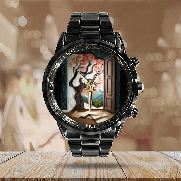 Discover Firefly Dark room with near window with tree 85837 Calendar Steel Band Watch