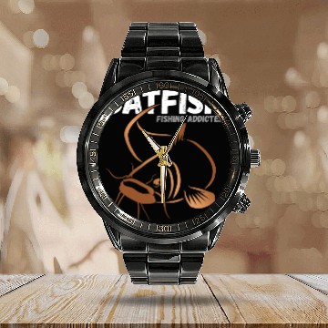 Discover Catfish Fishing Addicted Calendar Steel Band Watch