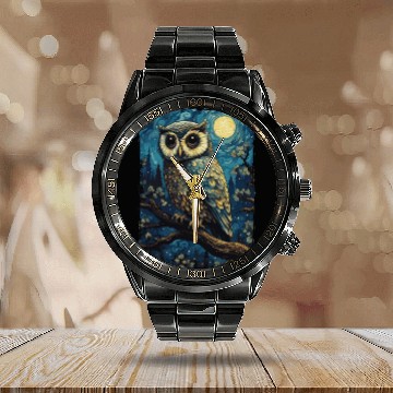 Discover Owl Starry Night Calendar Steel Band Watch