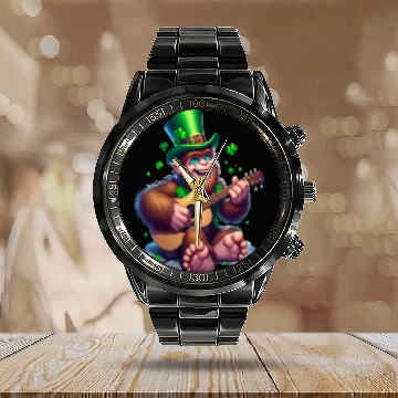 Discover St Patrick's Day Bigfoot playing on guitar Calendar Steel Band Watch