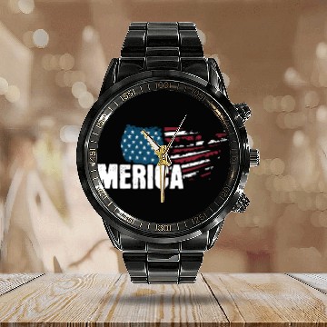 Discover MERICA 4th of July Relaxed Patriot Calendar Steel Band Watch