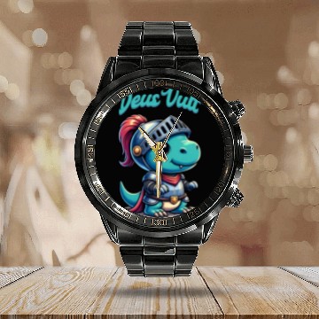 Discover Deus Vult Historical Knight Dragon Calendar Steel Band Watch