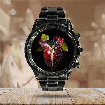 Discover Default Human heart made with wine and red grape Calendar Steel Band Watch