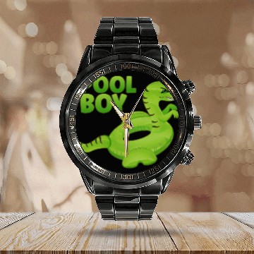 Discover Pool Boy Dinosaur Floatie Swimming Pool Calendar Steel Band Watch