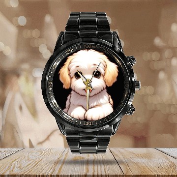 Discover Fluffy Puppy Calendar Steel Band Watch
