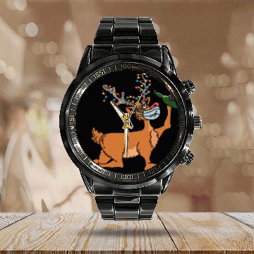 Discover Drunk Reindeer Party-goer Gift Calendar Steel Band Watch