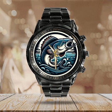 Discover Flathead Catfish Fishing Calendar Steel Band Watch