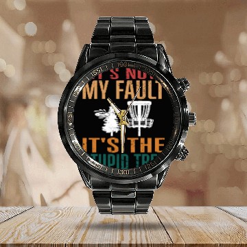 Discover Retro Disc Golf Stupid Tree Disc Golfer Calendar Steel Band Watch