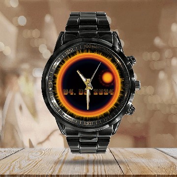 Discover April 08 2024 Solar Eclipse - Science Calendar Steel Band Watch