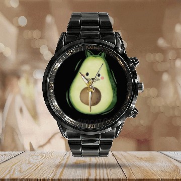 Discover Avocado Cat Calendar Steel Band Watch