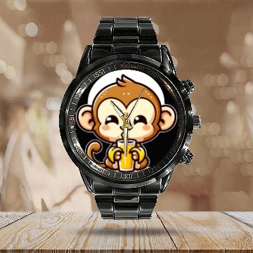 Discover Monkey Business: Banana Juice Break Calendar Steel Band Watch