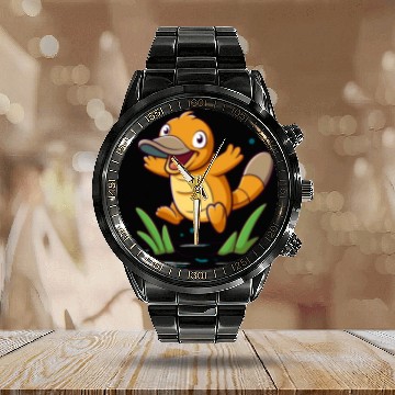 Discover Whimsical Platypus Frolicking in a Pond Calendar Steel Band Watch