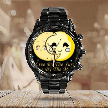 Discover Live By The Sun Love By The Moon, Cartoon Sun Moon Calendar Steel Band Watch