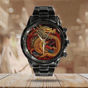 Discover Chinese dragon. Dragon in a circle. Calendar Steel Band Watch