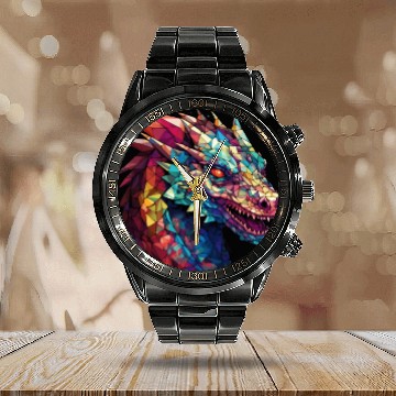 Discover Cerulean Coil: The Stained Glass Dragon Calendar Steel Band Watch
