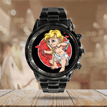 Discover Cute Cupid Cartoon Valentine's Day Love Calendar Steel Band Watch
