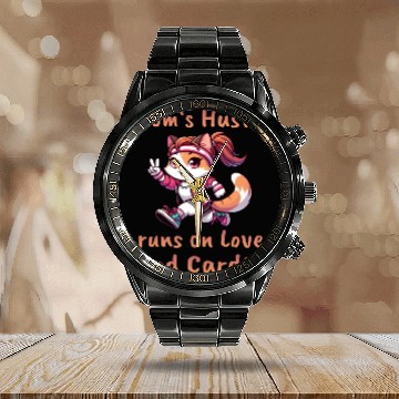 Discover Mother's Day Marathon Cat "Love & Cardio" Quote Calendar Steel Band Watch