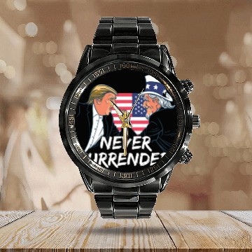 Discover Trump Never Surrender Mug Shot Calendar Steel Band Watch