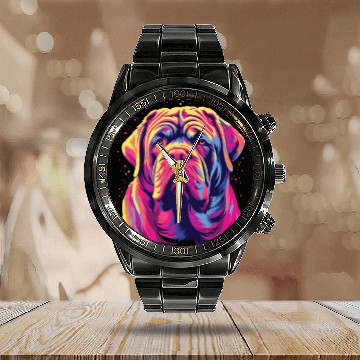 Discover Watercolor Colorful Neapolitan Mastiff Calendar Steel Band Watch