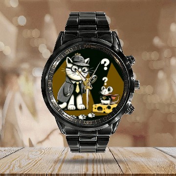 Discover Detective Cat and Superhero Mouse Adventure Calendar Steel Band Watch