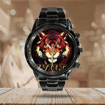 Discover Wild Tiger Art Calendar Steel Band Watch