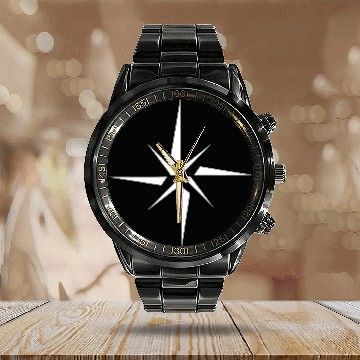 Discover Nautical star. Compass rose, cardinal directions Calendar Steel Band Watch