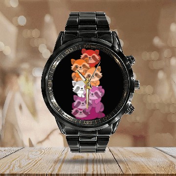 Discover Lesbian Flag Pride Lgbtq Cute Raccoon Calendar Steel Band Watch