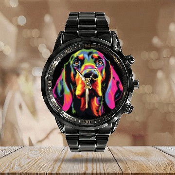 Discover Watercolor Colorful Black And Tan Coonhound Calendar Steel Band Watch