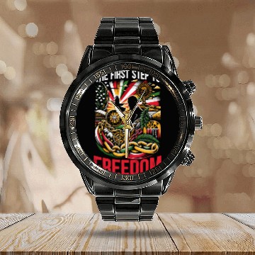 Discover Emancipation Proclamation African Juneteenth Calendar Steel Band Watch